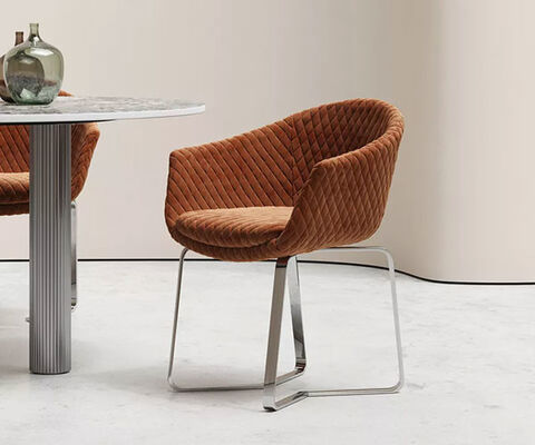 Luxury Custom Nordic Dining Chair Orange Velvet Metal Leg Hotel Furniture Seat