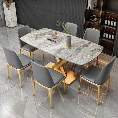 Slate Rectangular OEM Luxury Dinner Table And 6 Chairs For Home Furniture