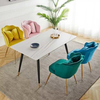Leisure Metal Velvet Nordic Dining Chair Pink Restaurant Sponge Internal Filling