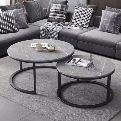 Double Round Luxury Center Tables Gold Stainless Steel Leg Marble Top