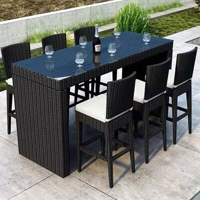 Hotel Restaurant Furniture Outdoor Bistro Bar Table And Chairs PE Rattan Rectangle Shape