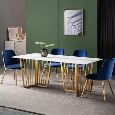 Marble Effect Luxury Dining Table And Chairs White With Stainless Steel Leg UK-KD006