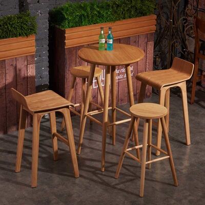Bar Height Bistro Table And 2 Chairs Indoor With Umbrella Hole Wood Postmodern
