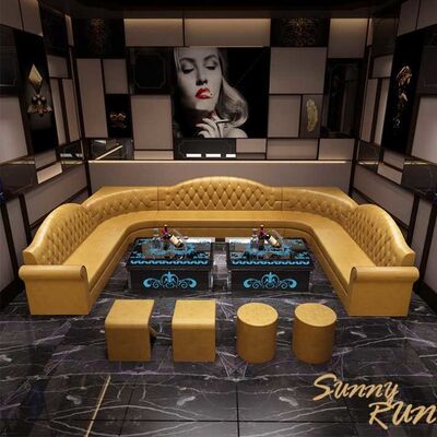 Button Tufted Club Lounge Sofa Leather Chesterfield U Shaped Sectional With Sleeper