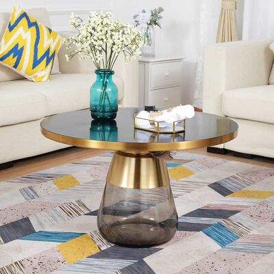 75x47CM Luxury Center Tables Round Bell Nesting Coffee Table Black Glass Base