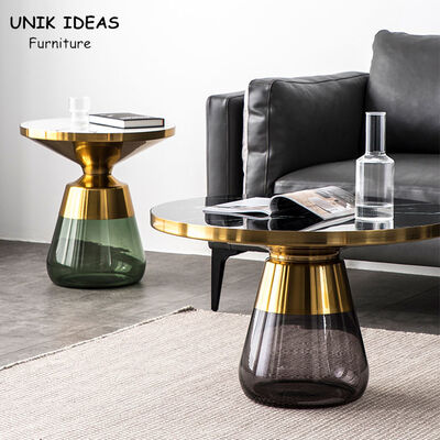 75x47CM Luxury Center Tables Round Bell Nesting Coffee Table Black Glass Base