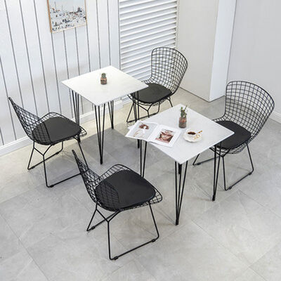 Wire Metal Frame Dining Chairs And Table With Leather Cushion Black UK-LM006