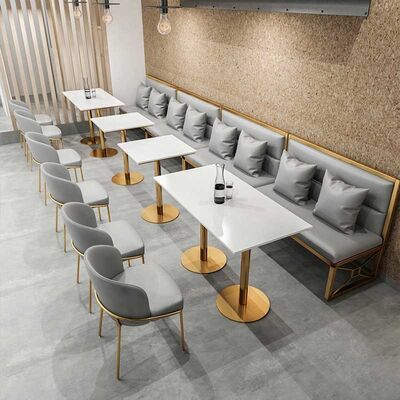 Coffee Marble Table And Chairs Velvet High Density Foam Restaurant Furniture