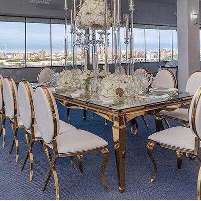 Decoration Glass Top Wedding Table 120x240x75cm Stainless Steel Frame 0.42cbm