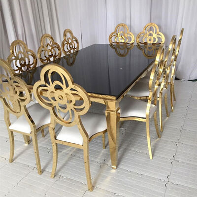 Decoration Glass Top Wedding Table 120x240x75cm Stainless Steel Frame 0.42cbm