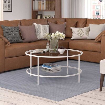 Durable Round Glass Coffee Table Living Room Furniture 17" H X 36" L X 36" W