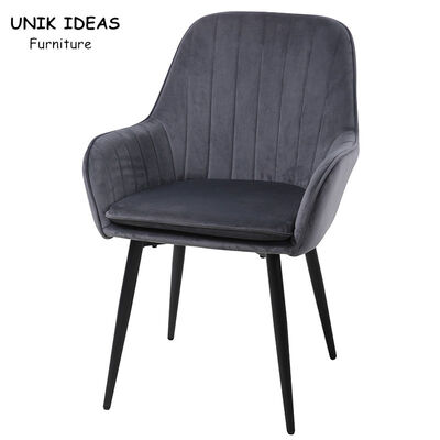 Giá tốt. Grey Velvet Nordic Dining Chairs With Armrest Metal Leg Comfortable Foam trực tuyến