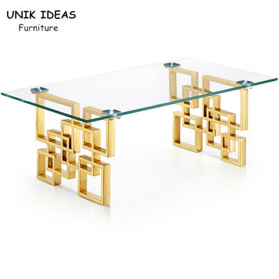 Giá tốt Vintage Luxury Coffee Center Tables 200lb Gold Brushed Glass Top Stainless Steel trực tuyến