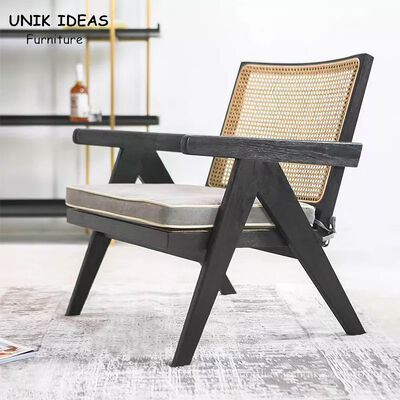 Giá tốt. Black Solid Wood Rattan Back Armchair Living Room Balcony Lounge Chair trực tuyến