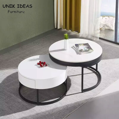 Giá tốt. Vintage White Luxury Marble Top Coffee Table With Drawer Storage Black Steel Base trực tuyến