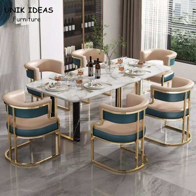 Giá tốt. Luxury Style Metal Leather Dining Table And Chairs Iron Gilded Legs Leather Seat OEM trực tuyến