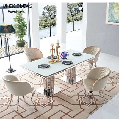 Giá tốt. Luxury Glass Dining Room Table Set 6 Chairs With Metal Leg Chrome trực tuyến