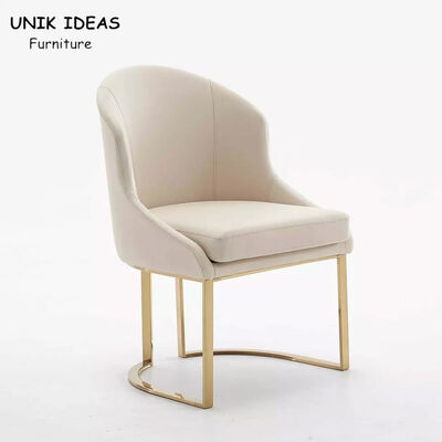 Giá tốt. Eco Friendly Beige Leather Dining Chair Luxury Gold Stainless Steel Metal Frame Leg trực tuyến