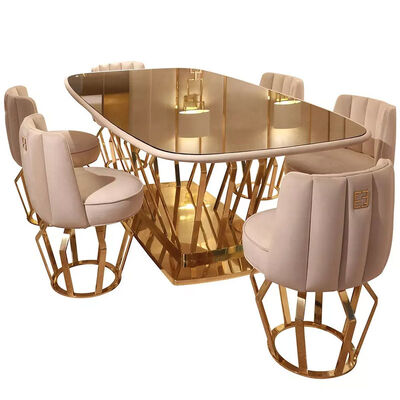 Giá tốt Room Furniture Apartment Luxury Dining Sets Golden Stainless Steel Glass trực tuyến