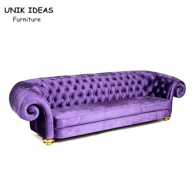 Giá tốt Purple Velvet 3 Seats Button Tufted Sofa Wood Frame Club Lounge Sofa trực tuyến
