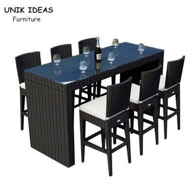 Giá tốt. Hotel Restaurant Furniture Outdoor Bistro Bar Table And Chairs PE Rattan Rectangle Shape trực tuyến