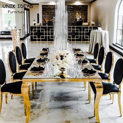 Giá tốt. Luxury Hotel Wedding Table And Chairs Stainless Steel Leg With Morrored Top trực tuyến