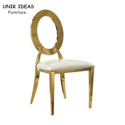 Giá tốt. Stainless Steel Gold Round Back Wedding Dining Chairs With White Leather Cushion trực tuyến