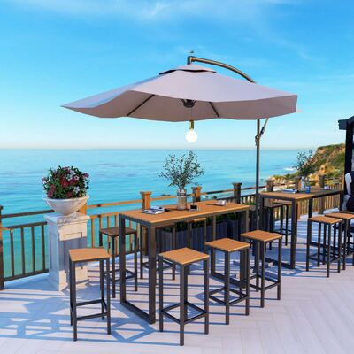Giá tốt. Scandinavian Outdoor Leisure Wood Plastic High Table and Chairs Iron Combination Courtyard bar Table and Chairs trực tuyến