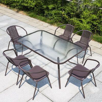 Giá tốt. Patio Rattan Chairs Outdoor Rectangular Table Garden Dining Table and Chair Set trực tuyến