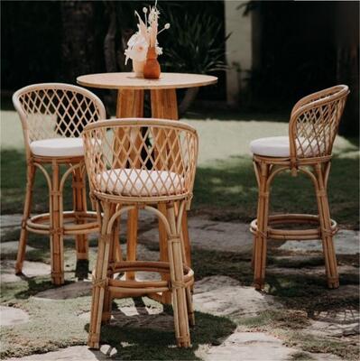 Giá tốt. Nordic Rattan High bar Table and Chair Cafe Restaurant Creative Retro  Backrest Rattan bar Stool trực tuyến