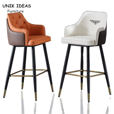 Giá tốt. Orange 40 Inch Metal Bar Stools With Backs Modern Tall Pu Leather Commercial trực tuyến