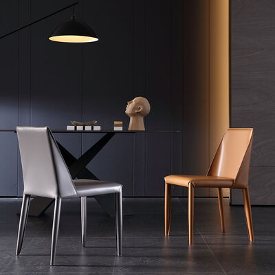 Giá tốt. Black Minimalist Dining Chair Saddle Brown Leather Dining Chairs 50cm Seat Height trực tuyến