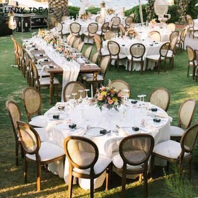 Giá tốt. Hall Wedding Banquet Chairs For Rental Round Cane Back Wooden Louis 50x55x91cm trực tuyến