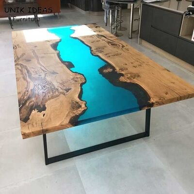 Giá tốt. Epoxy Resin Live Edge River Wood Plank Dining Table Counter Desk Top Home Kitchen Blue trực tuyến