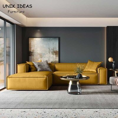 Giá tốt. U Shaped Living Room Sectional Sofa 3pcs Yellow Fabric Luxury Home Furniture trực tuyến