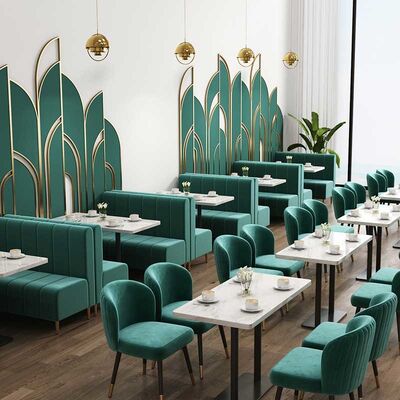 Giá tốt. Green Velvet Restaurant Dining Table And Chairs Attractive Booth Cafe Tables trực tuyến