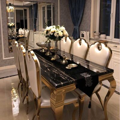 Giá tốt Luxury Rectangle Dining Table And Chairs Set 180cm Length Stainless Steel Frame trực tuyến
